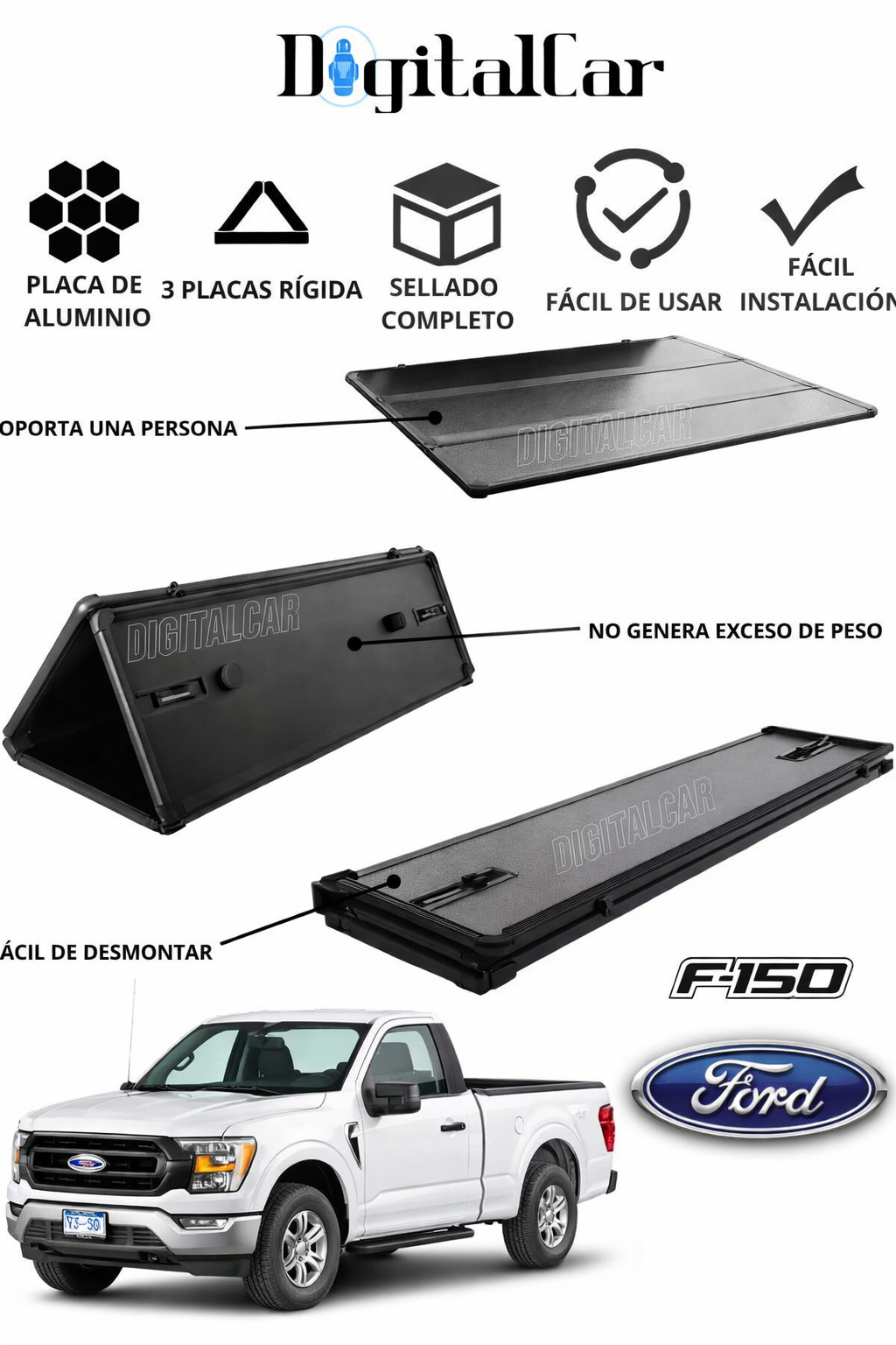 TAPA RÍGIDA CUBREBALDE FORD F150 1 CABINA